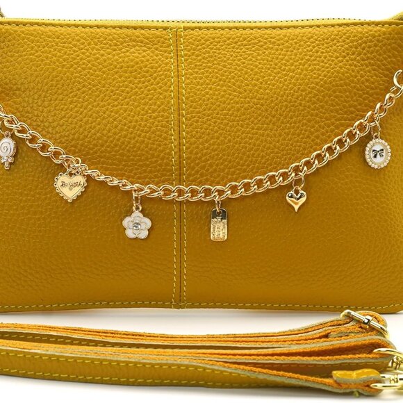 Yellow top-grain leather small crossbody purse with multiple carry options - Picture 1 of 6